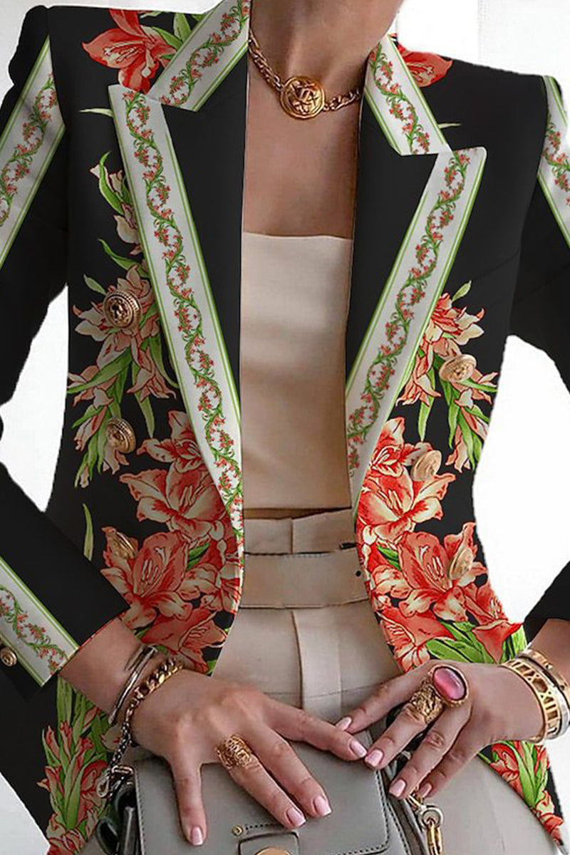 Print Patchwork Cardigan Turn-back Collar Outerwear