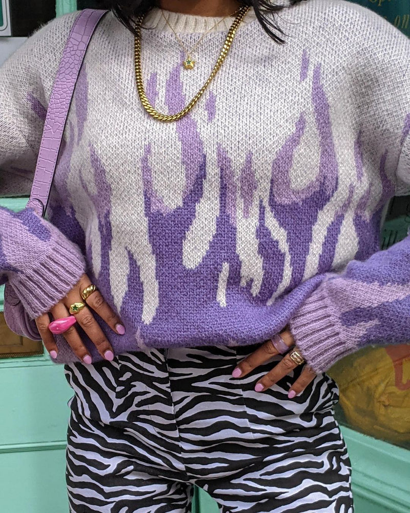 Doll | Purple Flame Cream Knit Sweater
