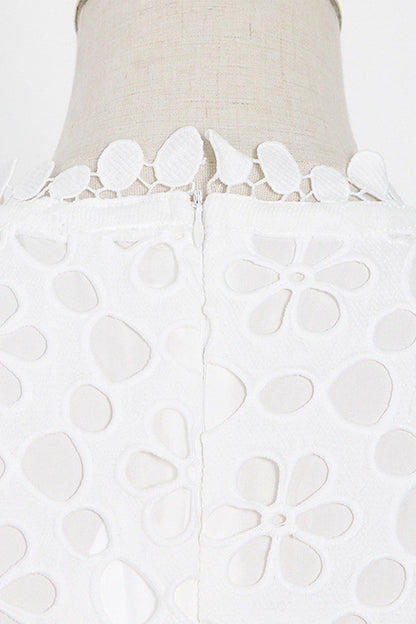 Hollowed Out V Neck Waist Skirt Short Sleeve Dress