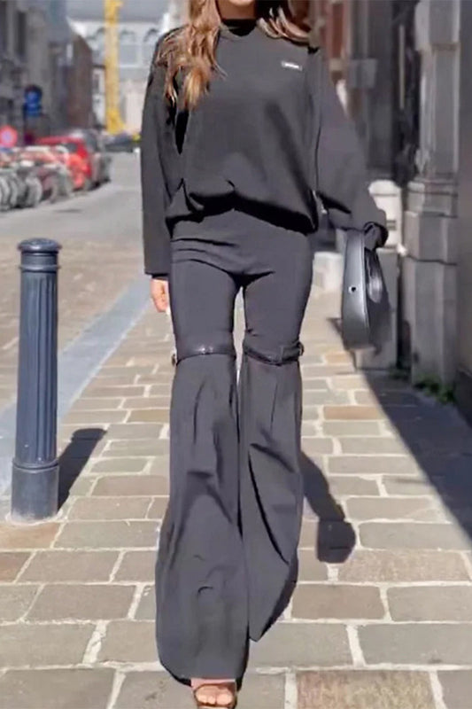 Street Patchwork Long Sleeve Two Pieces
