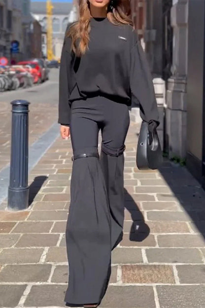 Street Patchwork Long Sleeve Two Pieces