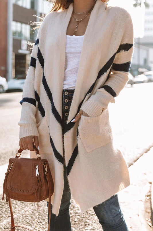 Striped Patchwork Cardigan Collar Outerwear