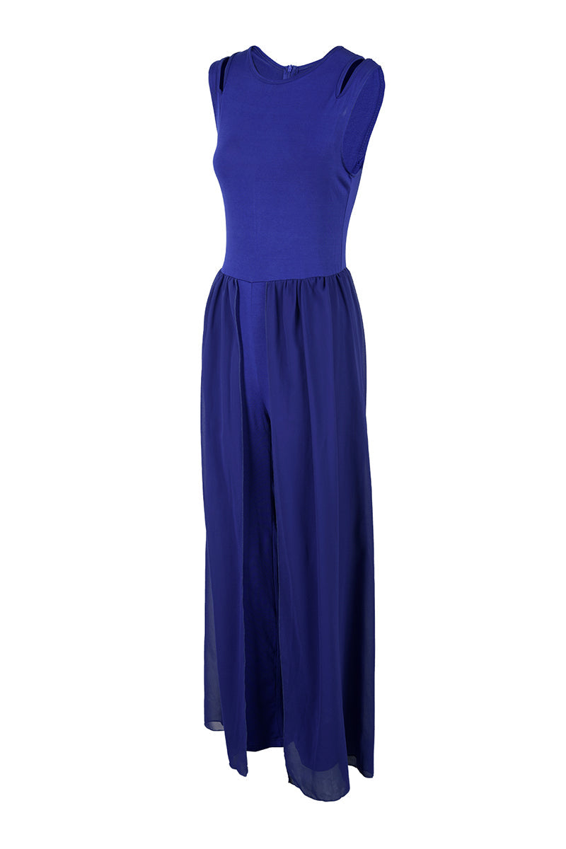 Patchwork O Neck Regular Jumpsuits