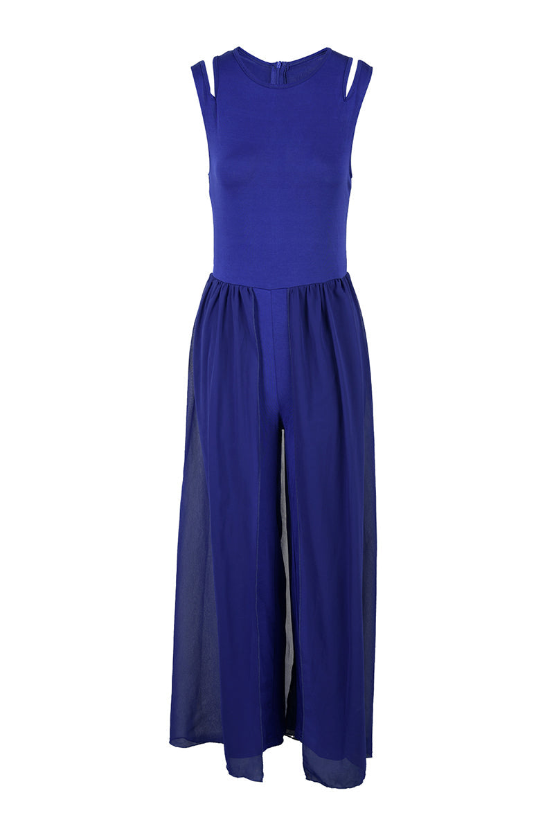 Patchwork O Neck Regular Jumpsuits