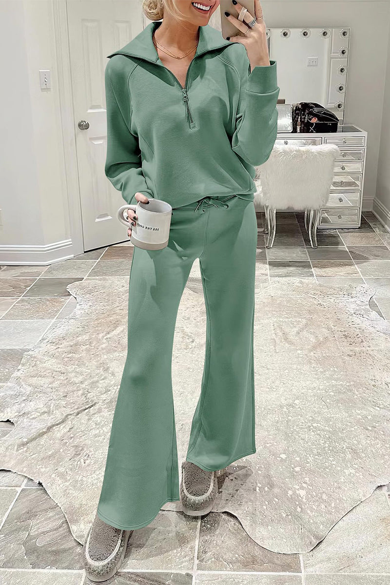 Sportswear Pocket Zipper Turndown Collar Long Sleeve Two Pieces