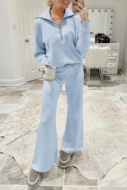 Sportswear Pocket Zipper Turndown Collar Long Sleeve Two Pieces