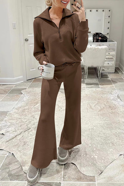 Sportswear Pocket Zipper Turndown Collar Long Sleeve Two Pieces