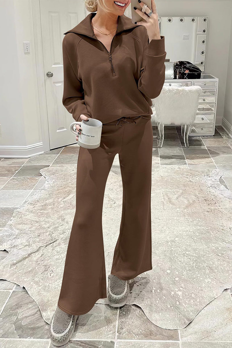 Sportswear Pocket Zipper Turndown Collar Long Sleeve Two Pieces