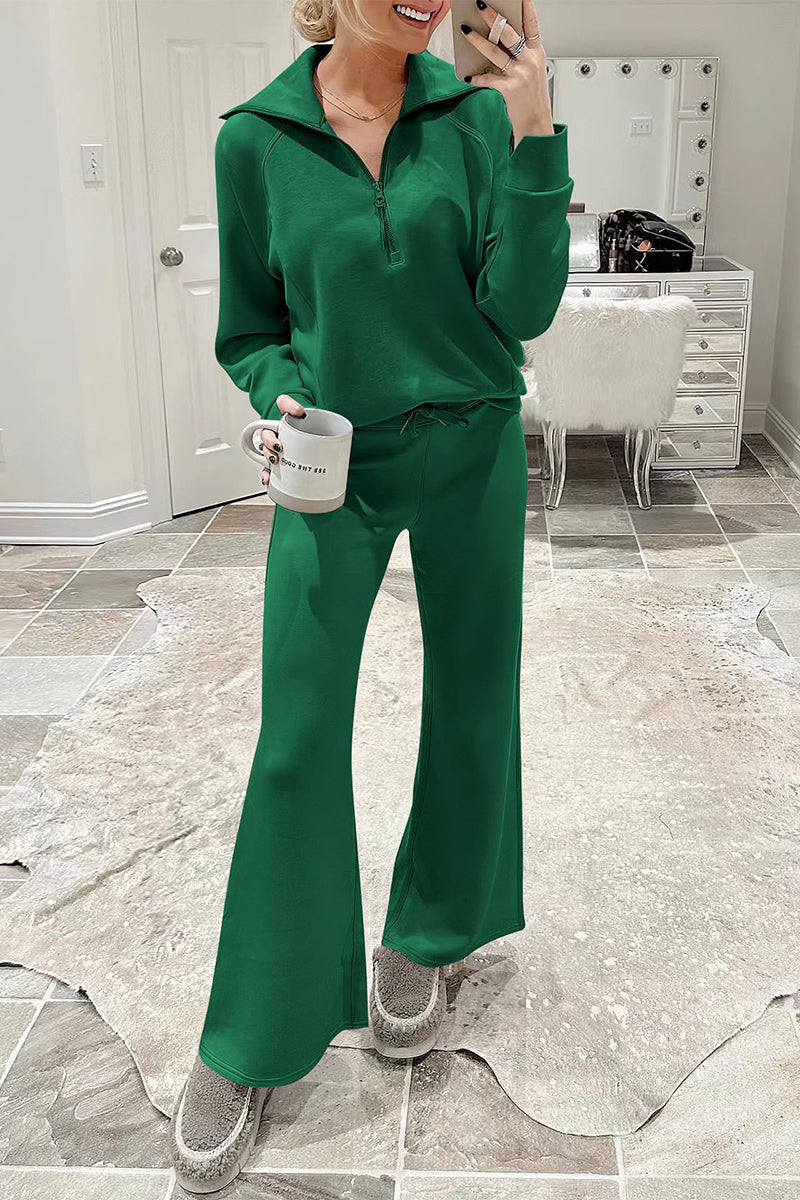 Sportswear Pocket Zipper Turndown Collar Long Sleeve Two Pieces