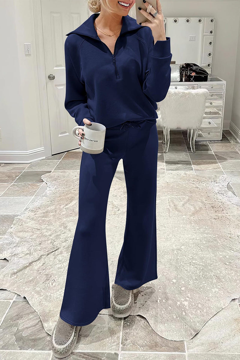 Sportswear Pocket Zipper Turndown Collar Long Sleeve Two Pieces