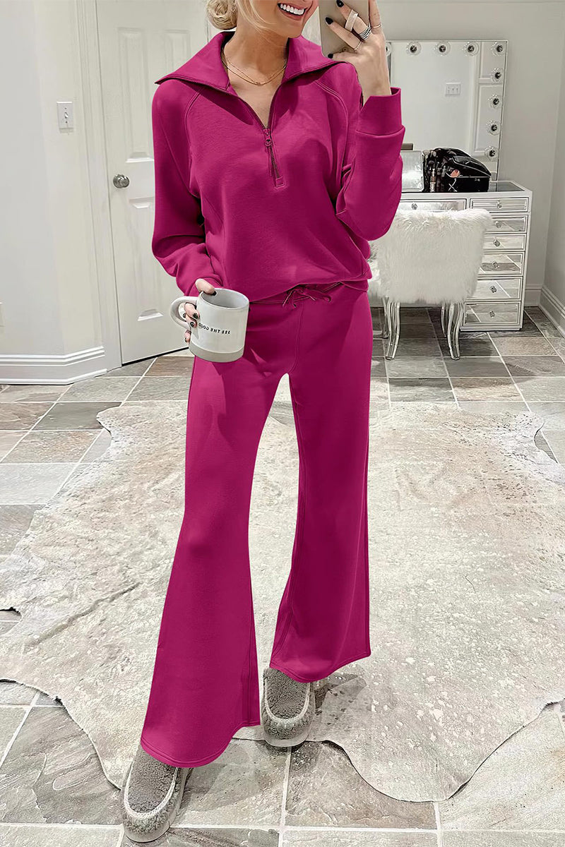 Sportswear Pocket Zipper Turndown Collar Long Sleeve Two Pieces