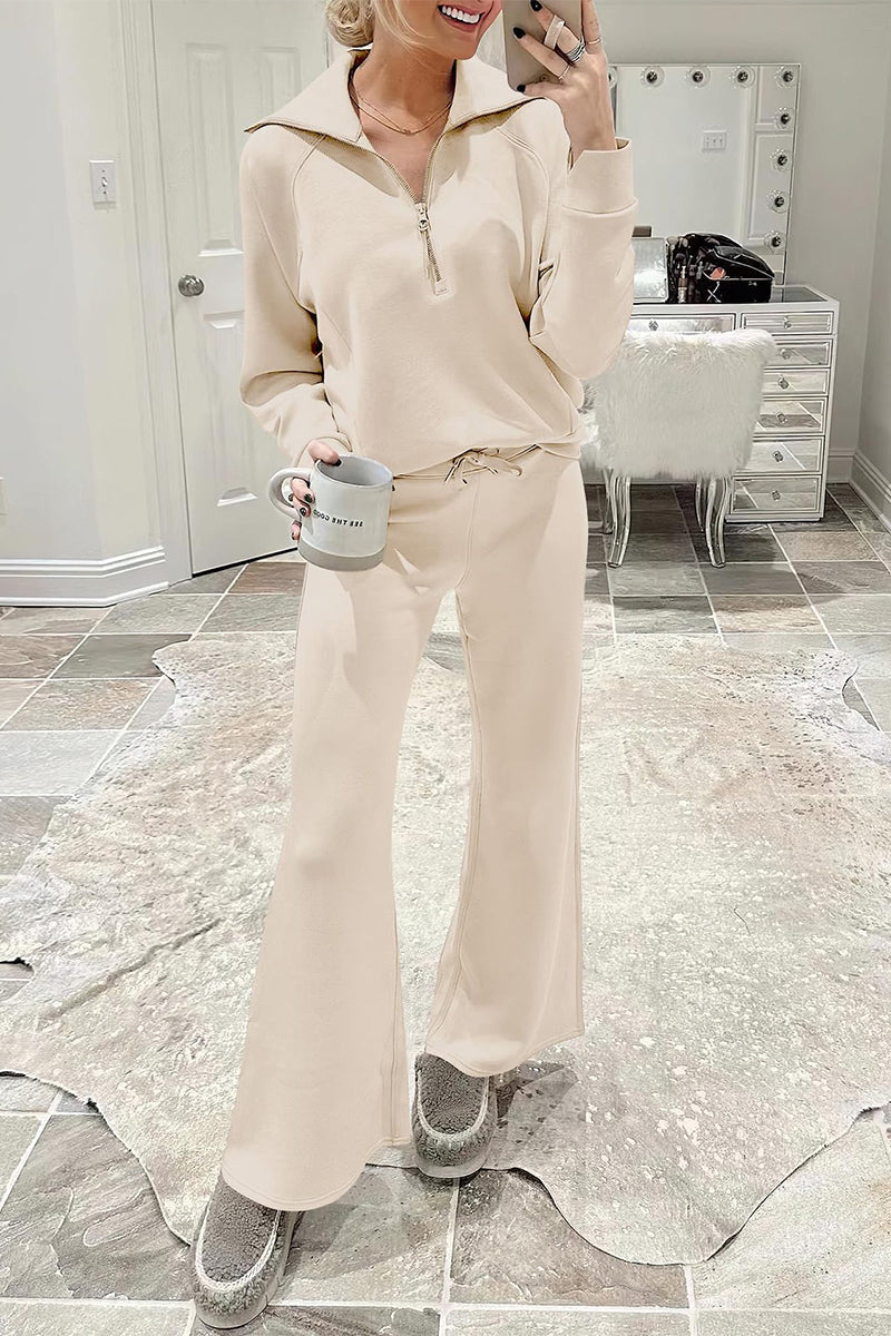 Sportswear Pocket Zipper Turndown Collar Long Sleeve Two Pieces