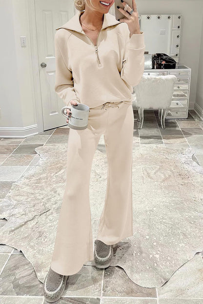 Sportswear Pocket Zipper Turndown Collar Long Sleeve Two Pieces