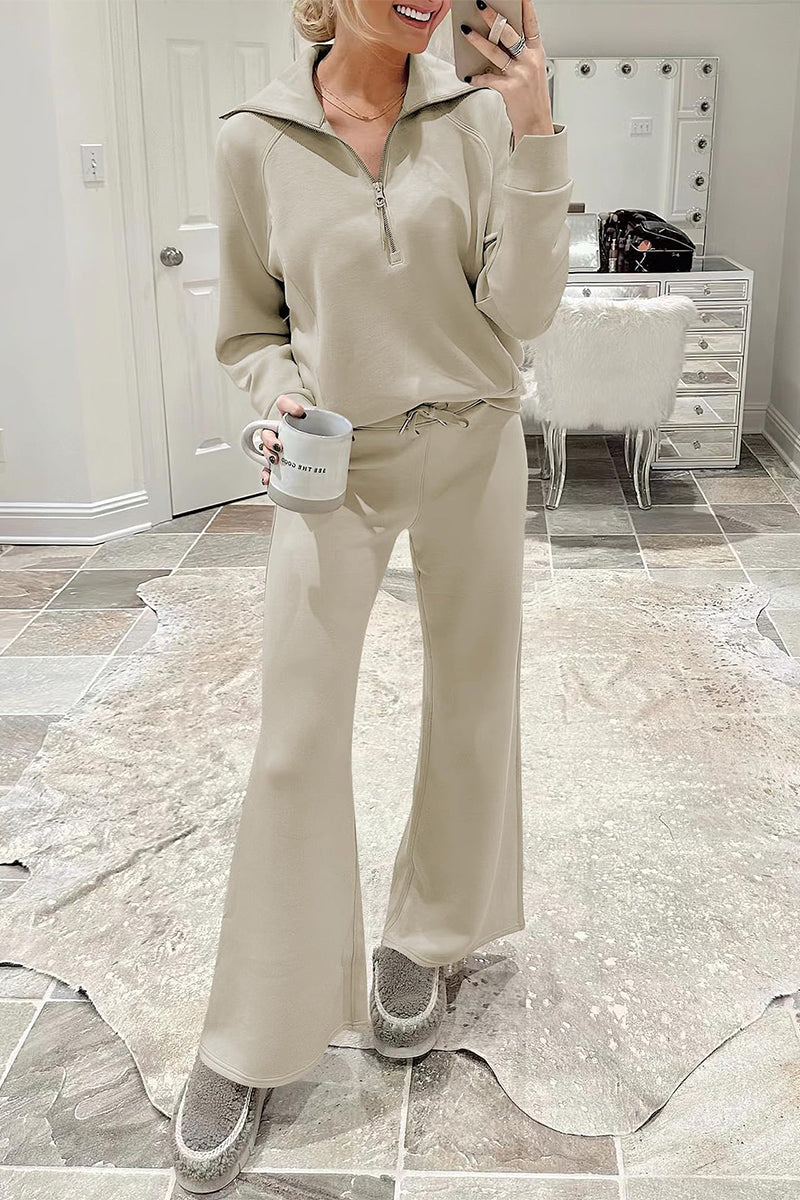 Sportswear Pocket Zipper Turndown Collar Long Sleeve Two Pieces