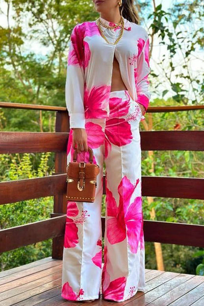 Print Bandage Patchwork Pocket O Neck Long Sleeve Two Pieces