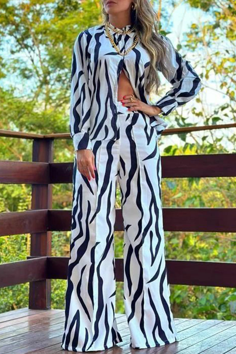 Print Bandage Patchwork Pocket O Neck Long Sleeve Two Pieces