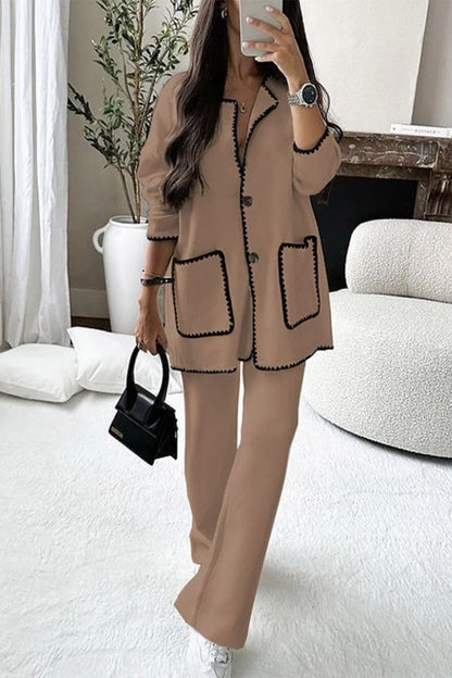 Pocket O Neck Long Sleeve Two Pieces
