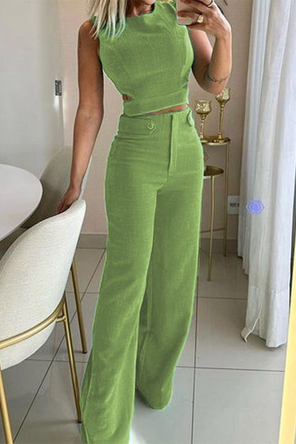 Simplicity Buttons O Neck Sleeveless Two Pieces