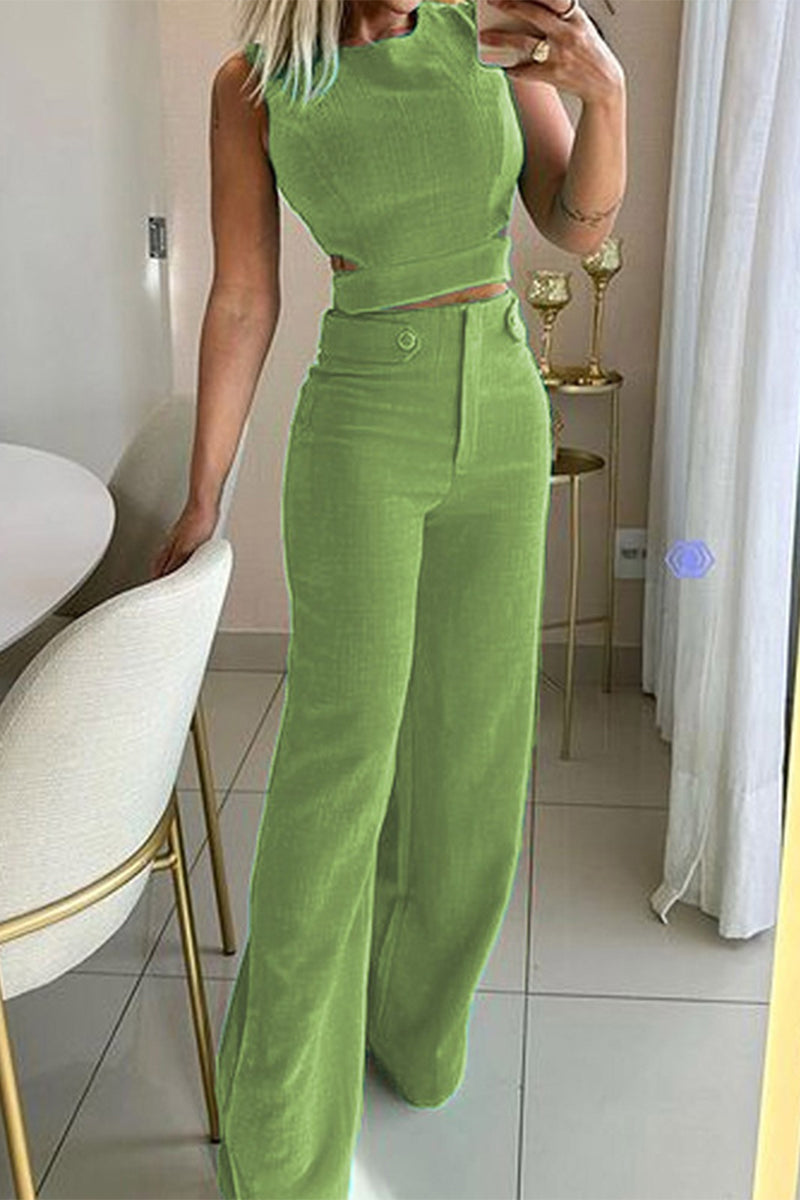 Simplicity Buttons O Neck Sleeveless Two Pieces
