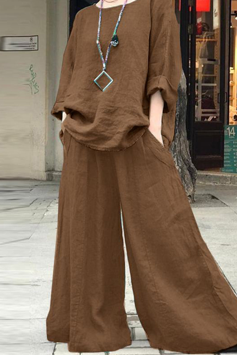 Simplicity Pocket O Neck Long Sleeve Two Pieces