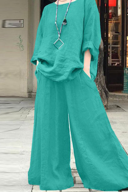 Simplicity Pocket O Neck Long Sleeve Two Pieces