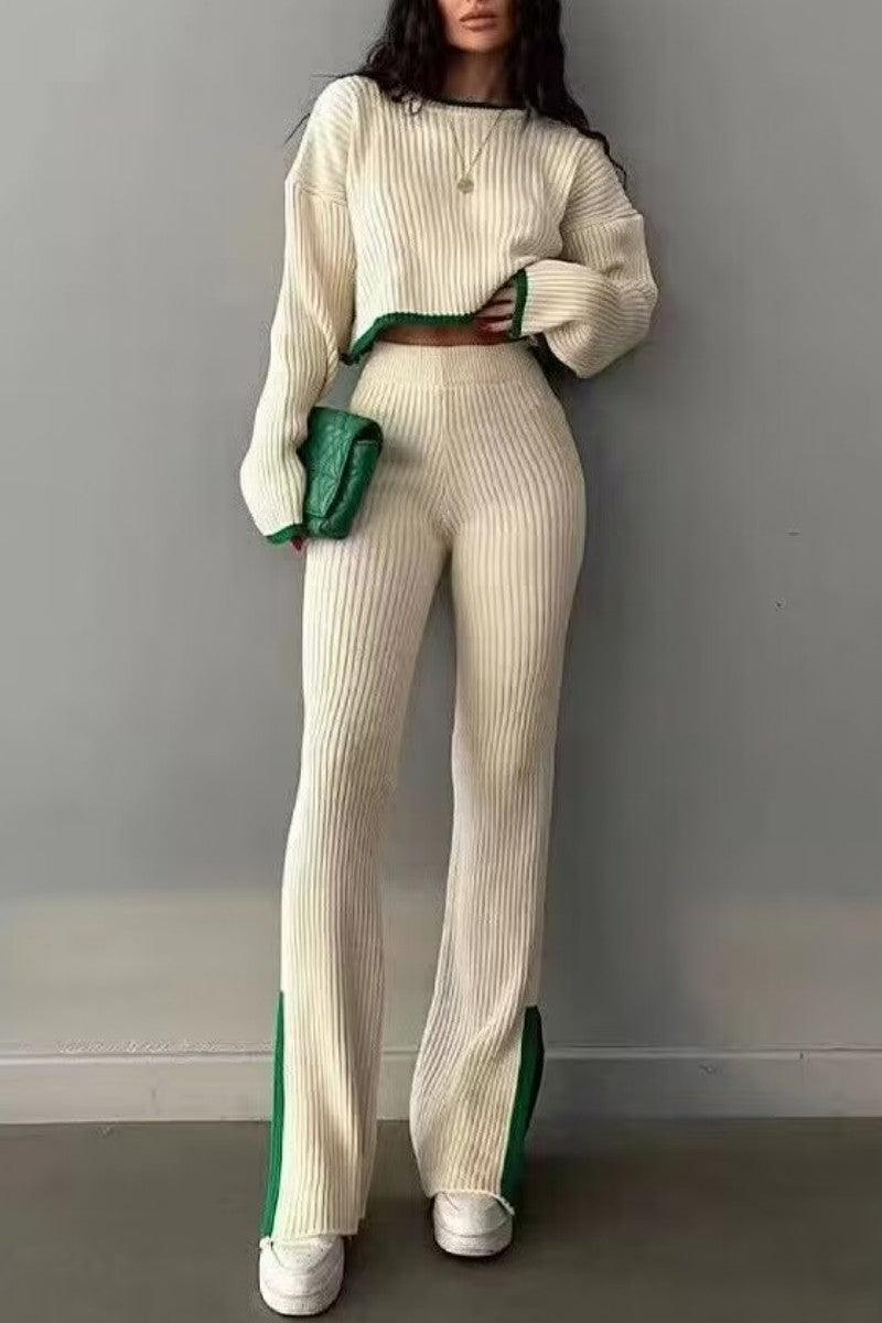 Patchwork O Neck Long Sleeve Two Pieces