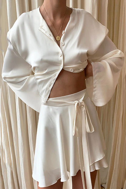 Asymmetrical V Neck Long Sleeve Two Pieces