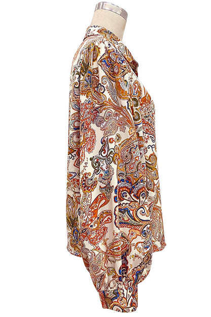 Print Buckle Turndown Collar Blouses