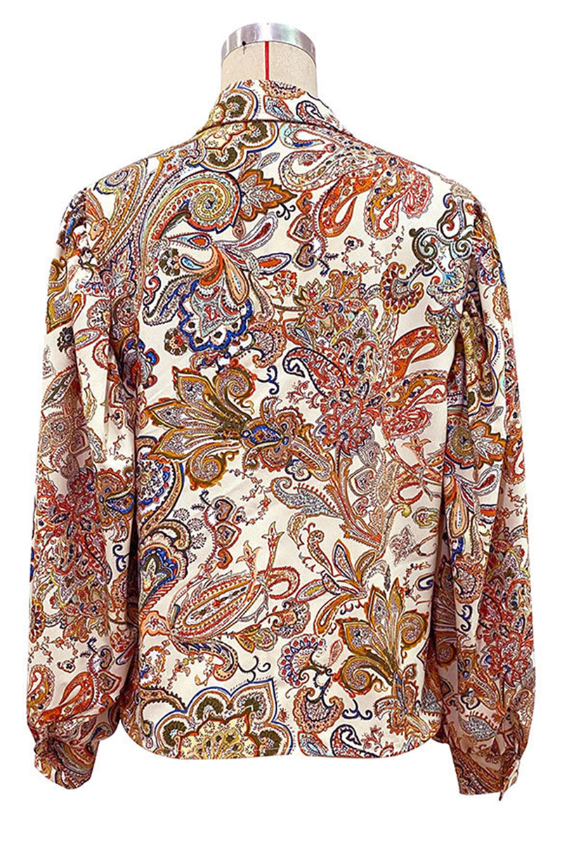 Print Buckle Turndown Collar Blouses