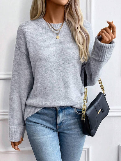 Color Long Sleeve Sweater Cozy Everyday Knit Pullover