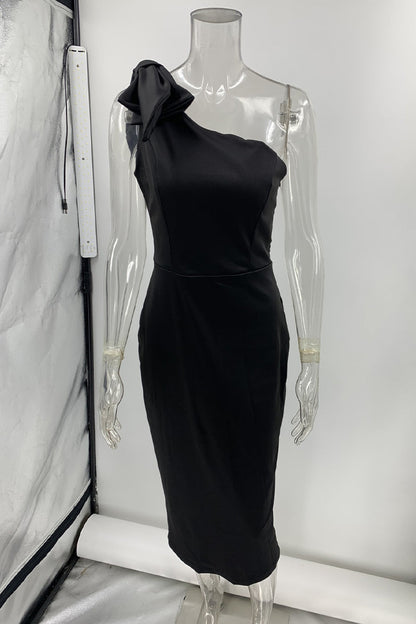 Slit With Bow Oblique Collar Wrapped Skirt Dresses