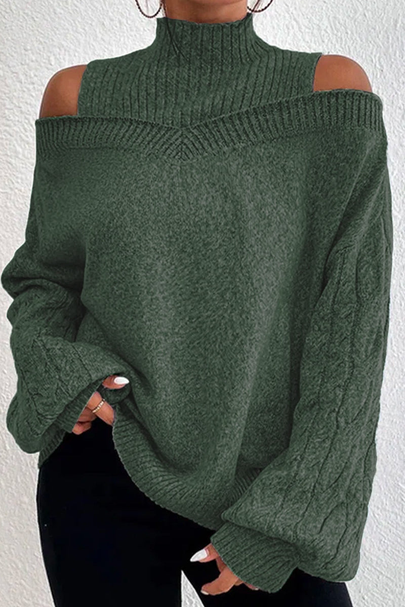 Hollowed Out Patchwork Turtleneck Sweaters(7 Colors)