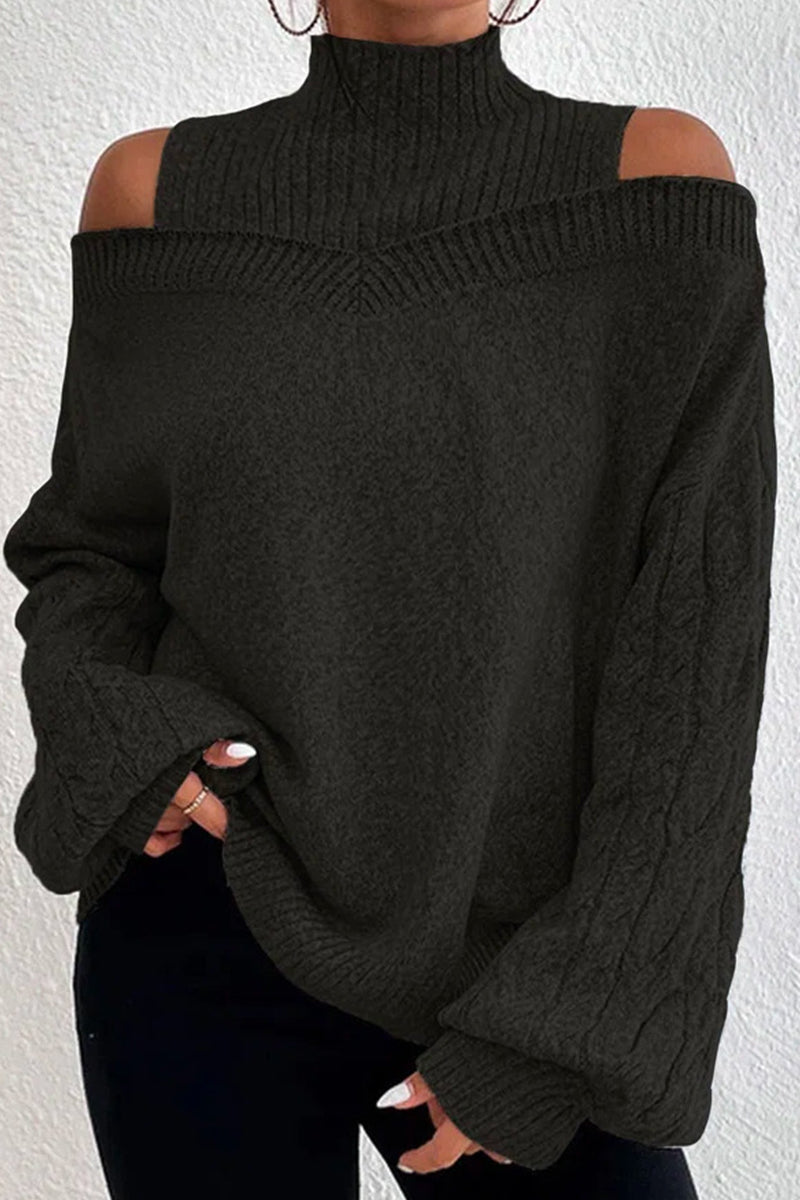 Hollowed Out Patchwork Turtleneck Sweaters(7 Colors)