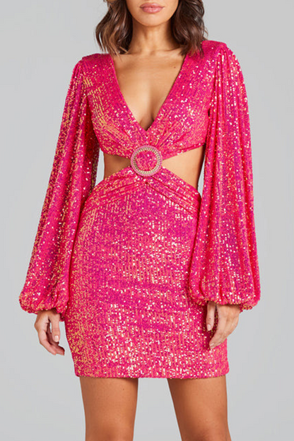 Sequins Sequined V Neck Wrapped Skirt Dresses