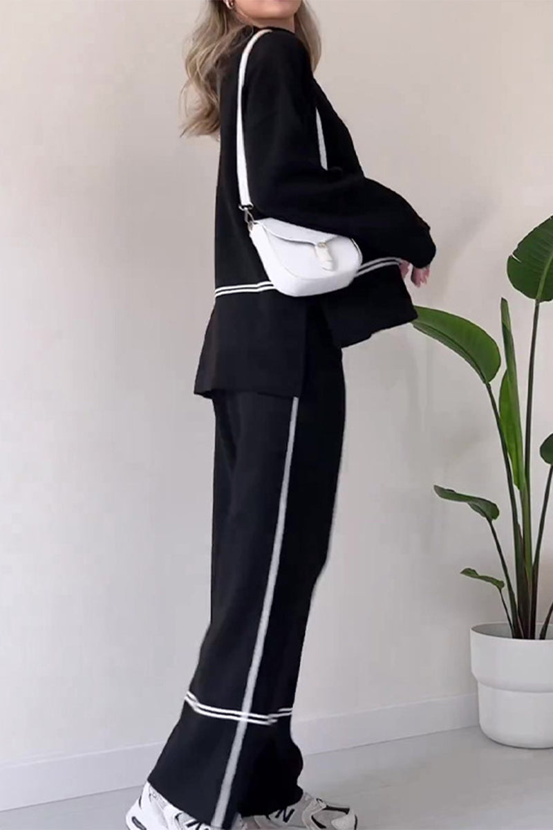 Patchwork Turtleneck Long Sleeve Two Pieces