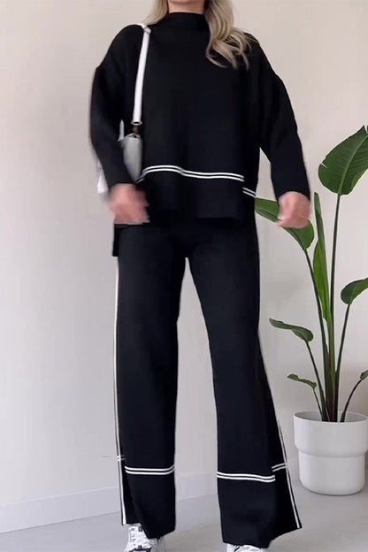 Patchwork Turtleneck Long Sleeve Two Pieces