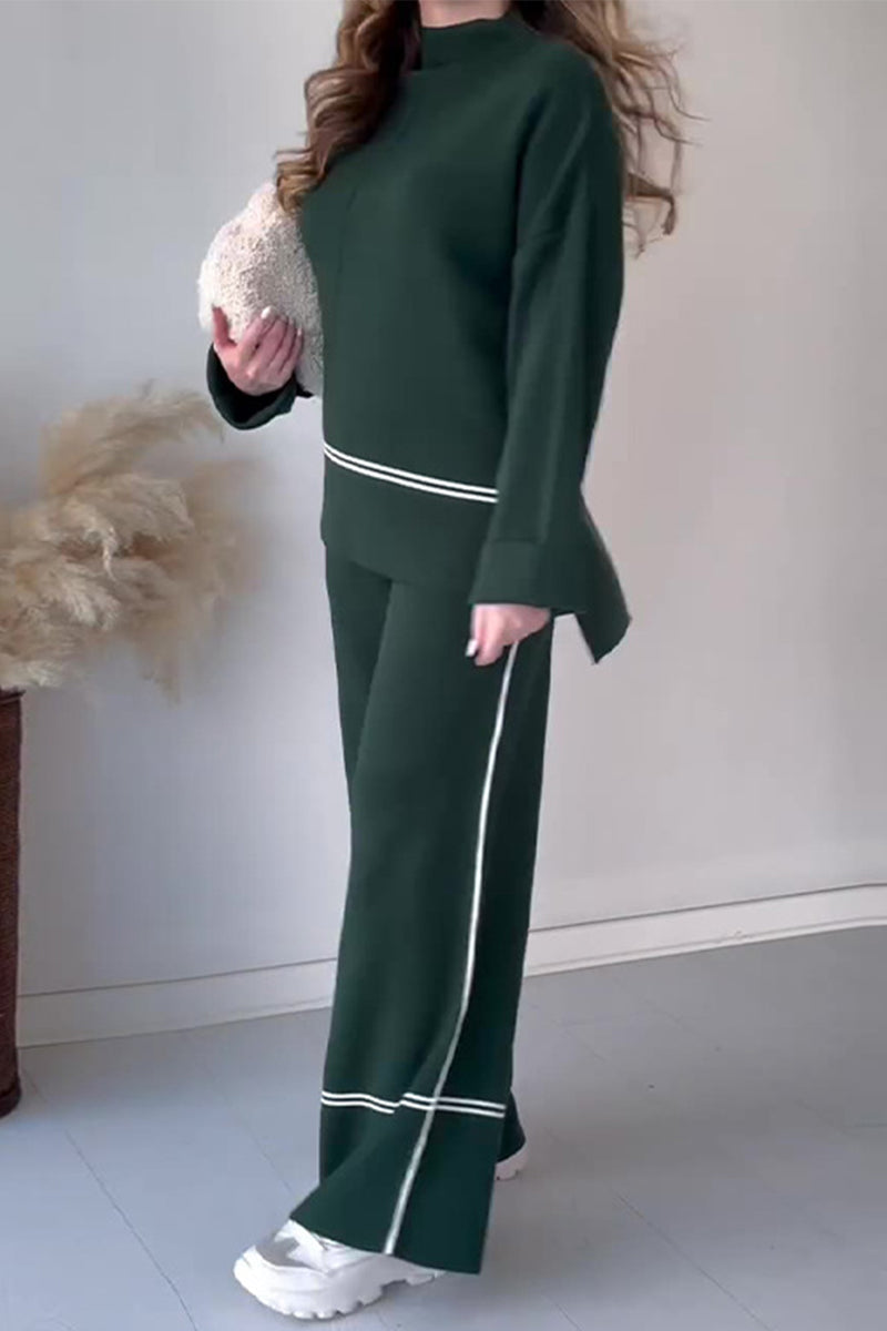Patchwork Turtleneck Long Sleeve Two Pieces