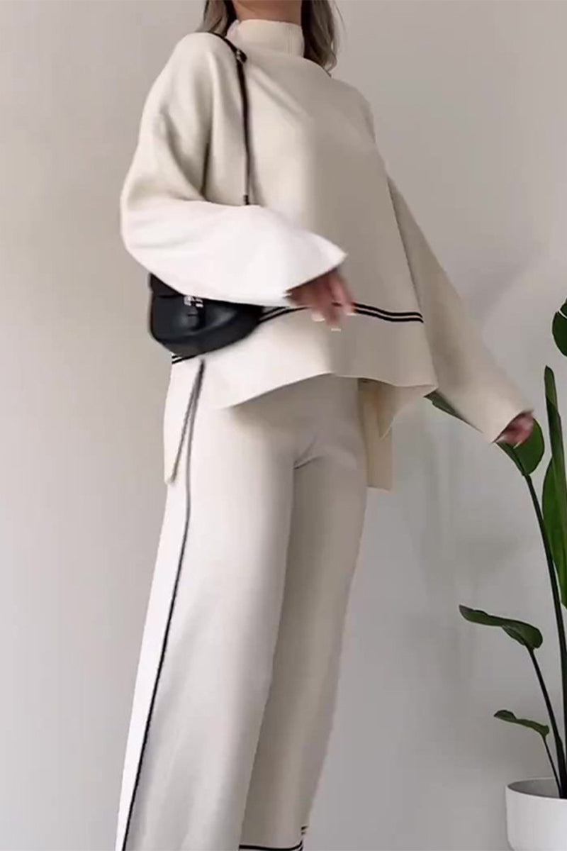 Patchwork Turtleneck Long Sleeve Two Pieces