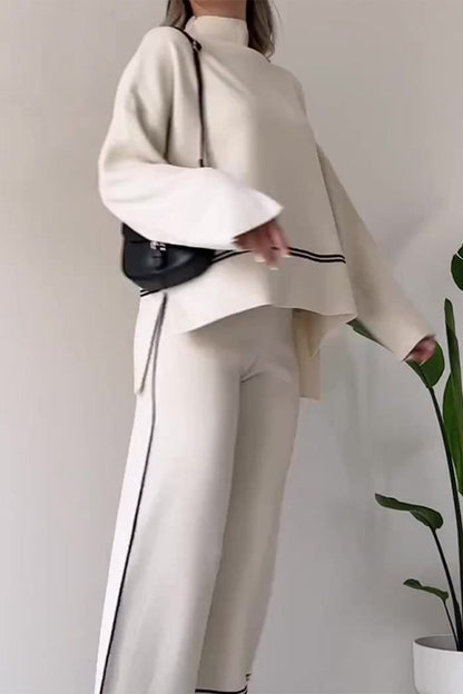 Patchwork Turtleneck Long Sleeve Two Pieces