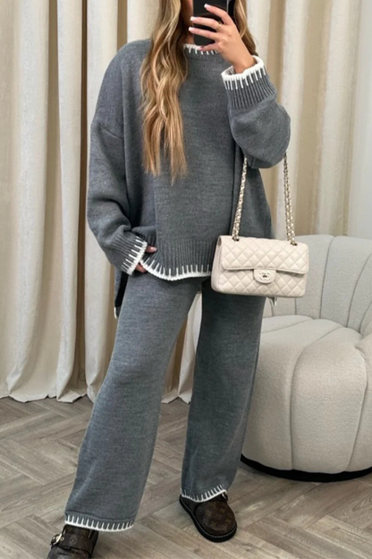 Patchwork O Neck Long Sleeve Two Pieces