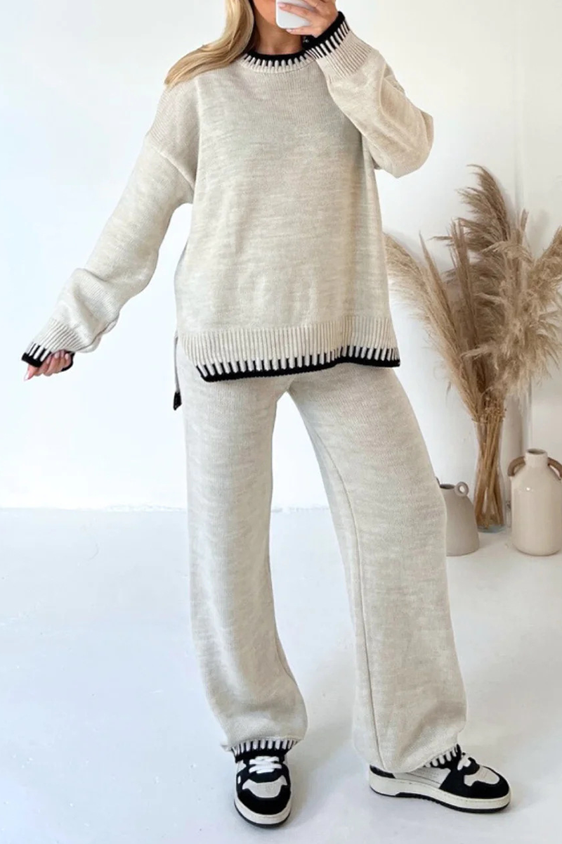 Patchwork O Neck Long Sleeve Two Pieces