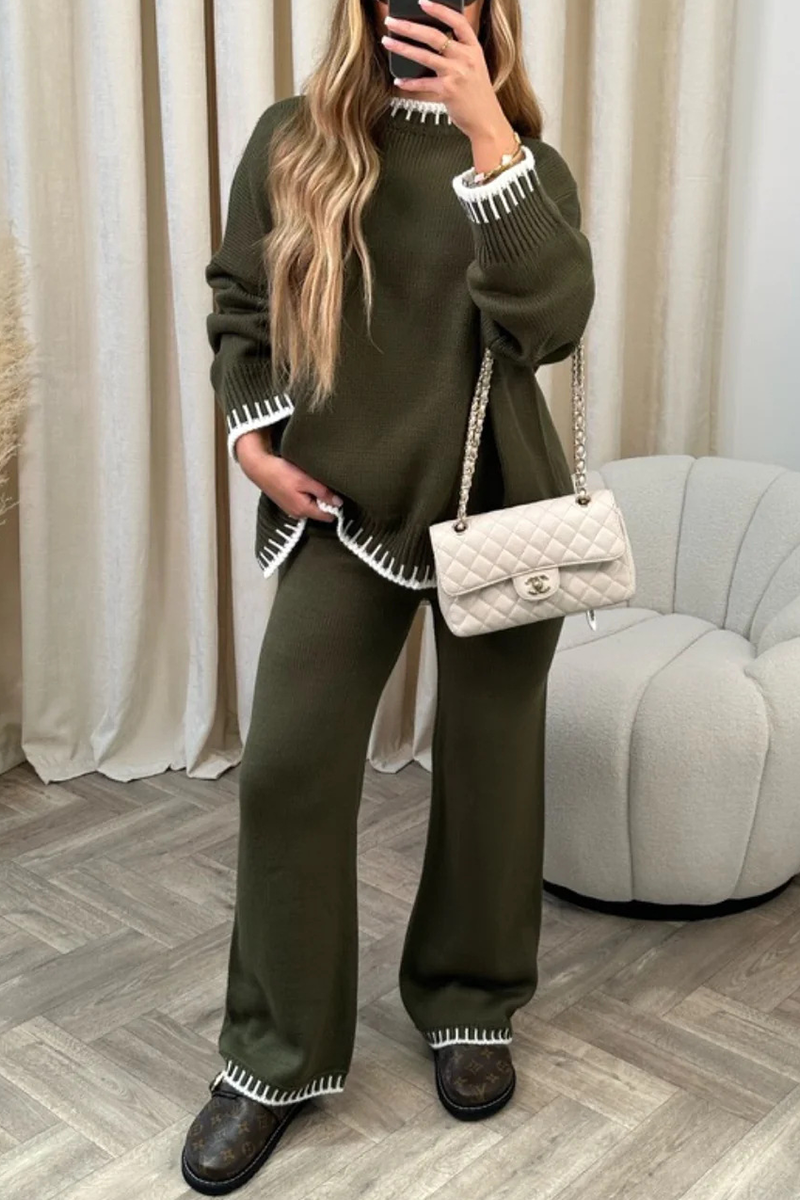 Patchwork O Neck Long Sleeve Two Pieces