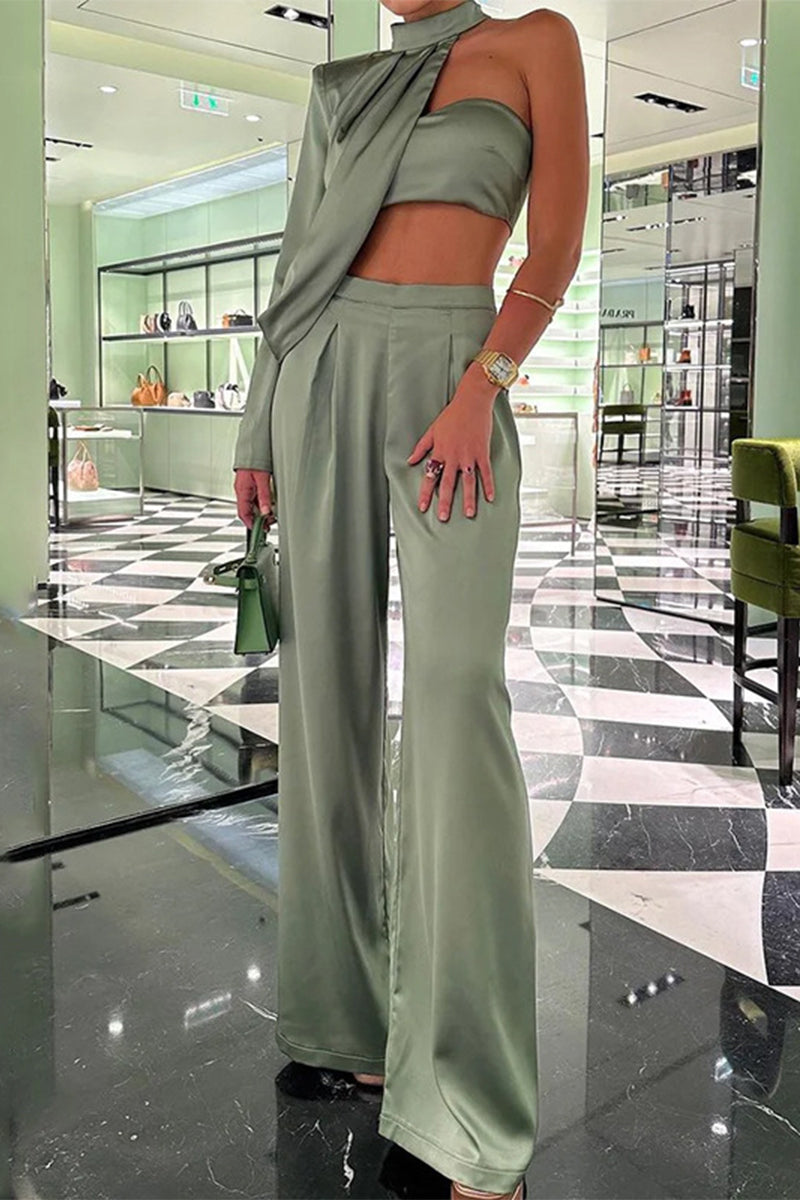 Backless Asymmetrical Halter Long Sleeve Two Pieces