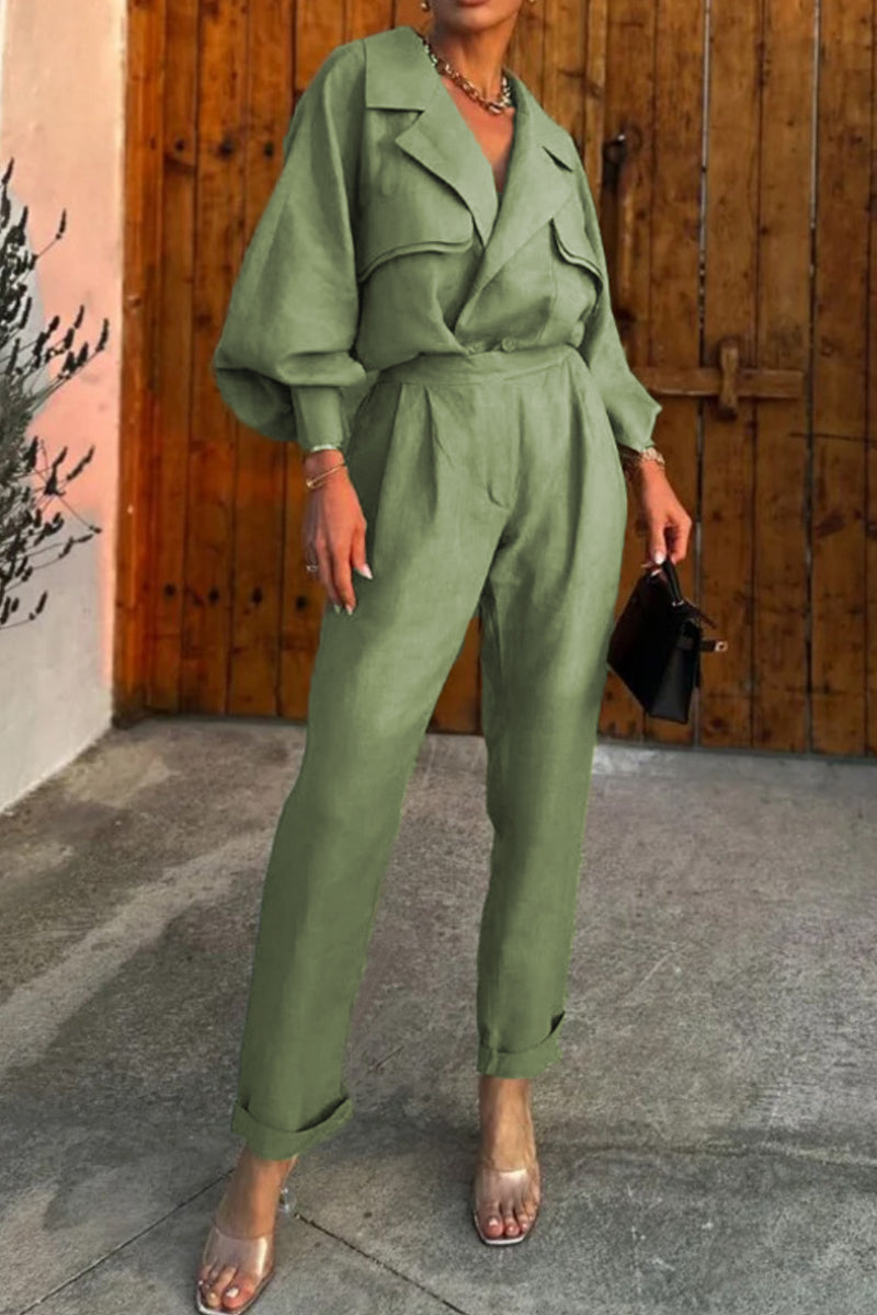 Patchwork Turndown Collar Long Sleeve Two Pieces