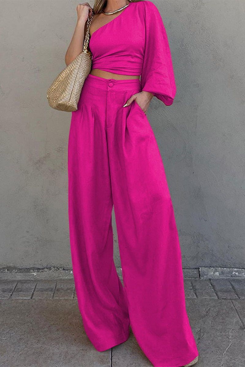 Bandage Pocket Oblique Collar Long Sleeve Two Pieces