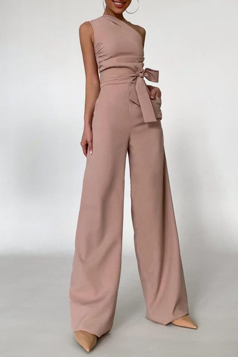 Frenulum Oblique Collar Straight Jumpsuits(no Belt)