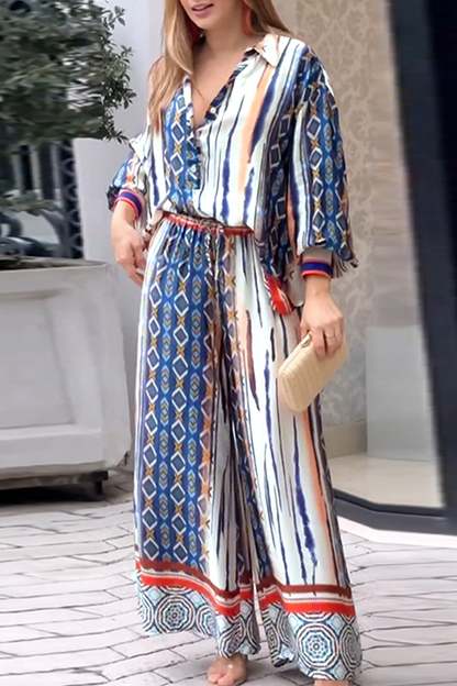 Geometric Printing V Neck Two Pieces