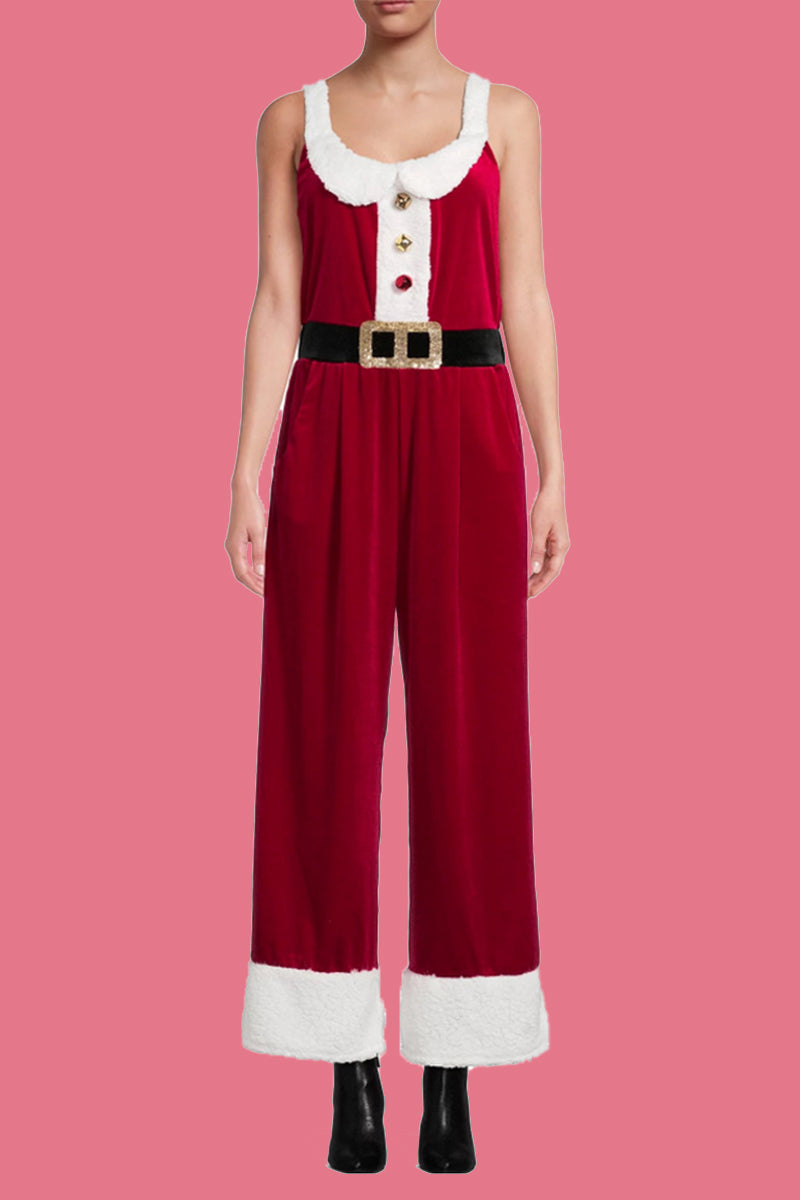 Wapiti Snowflakes Christmas Tree Printed Patchwork Square Collar Loose Jumpsuits