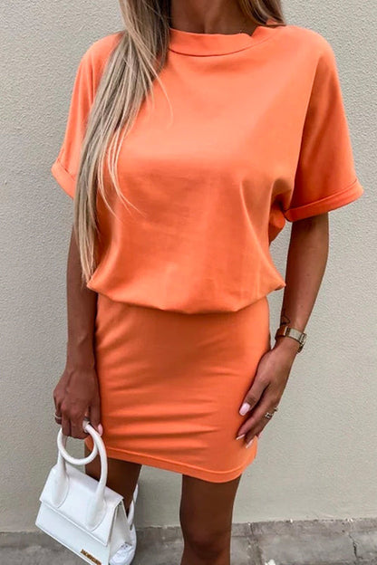 Moxidress Crewneck Short Sleeve Waisted Mini Dress