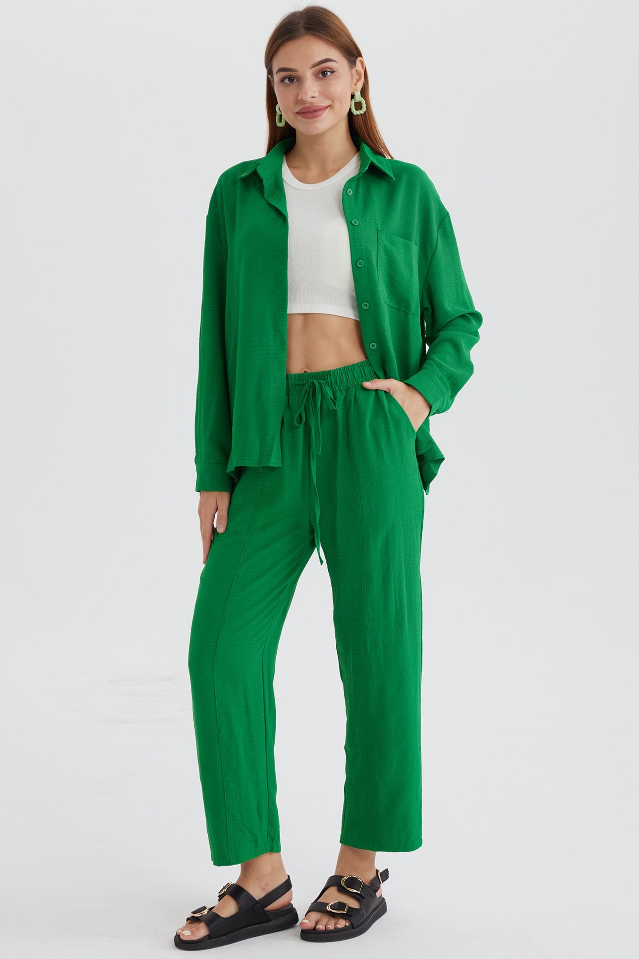 Long Sleeve Color Shirt Long Pants Set